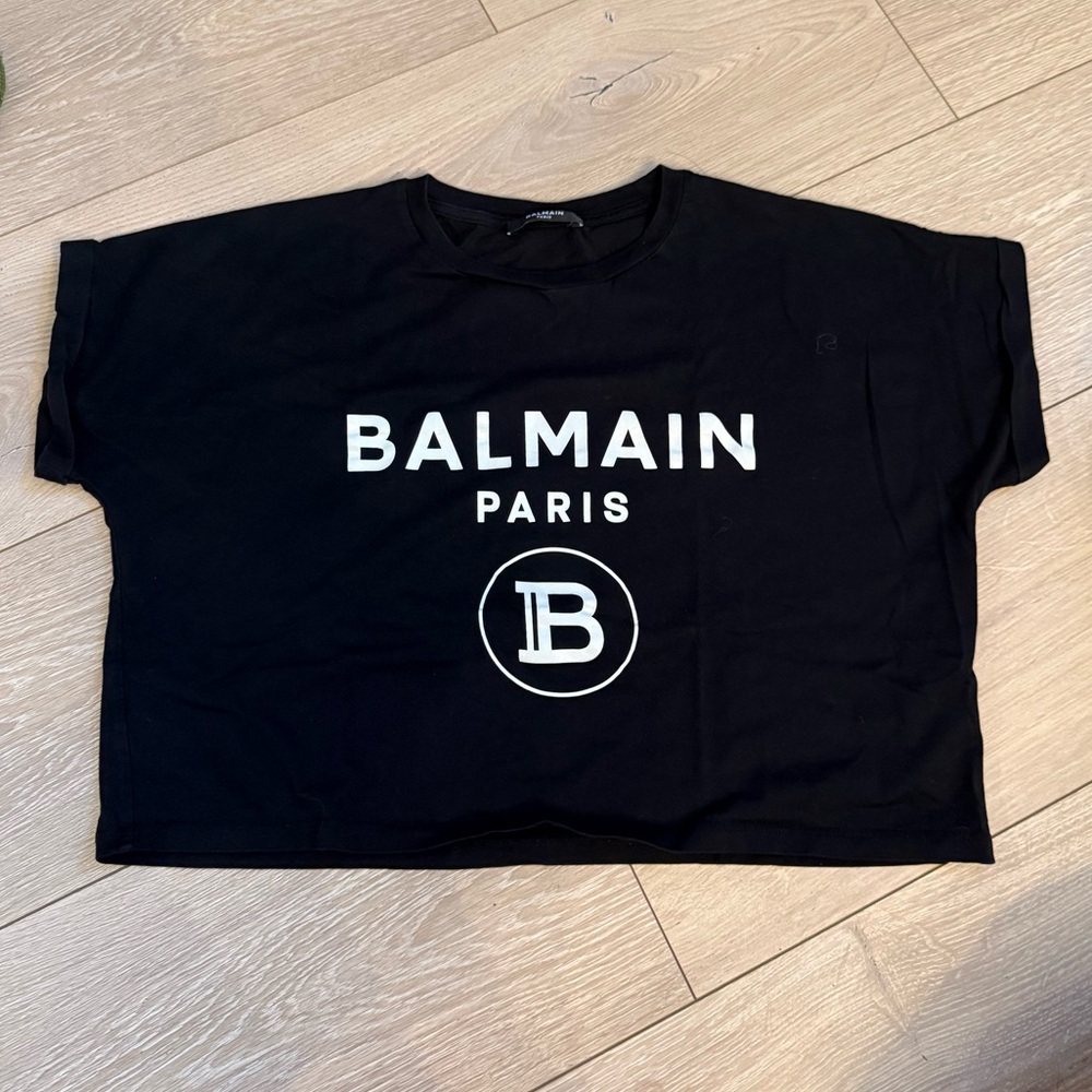 Balmain Black Tee with White Logo Tag